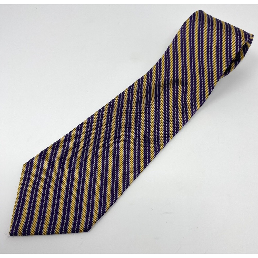 Brooks Brothers Makers Tie Purple Gold Striped All Silk Necktie Made In USA